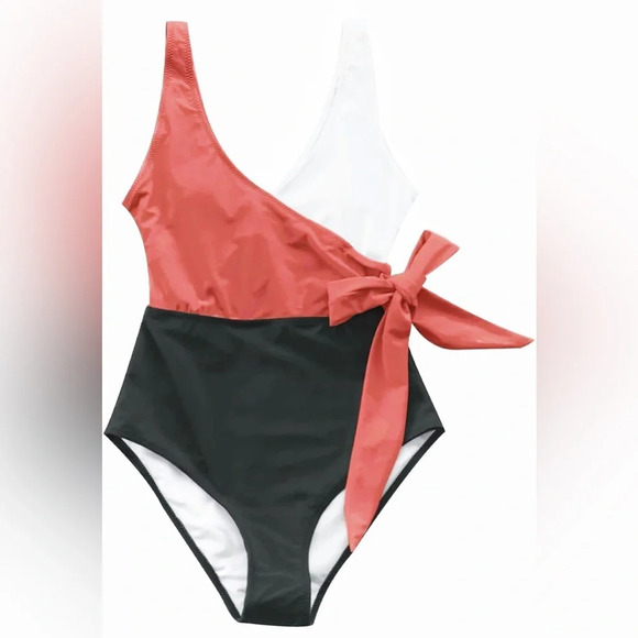 Cupshe Color Block Rust Black White One Piece Swimsuit‎ Size Large - Picture 3 of 8